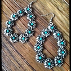 Antique Silver Teardrop Earrings w/Turquoise